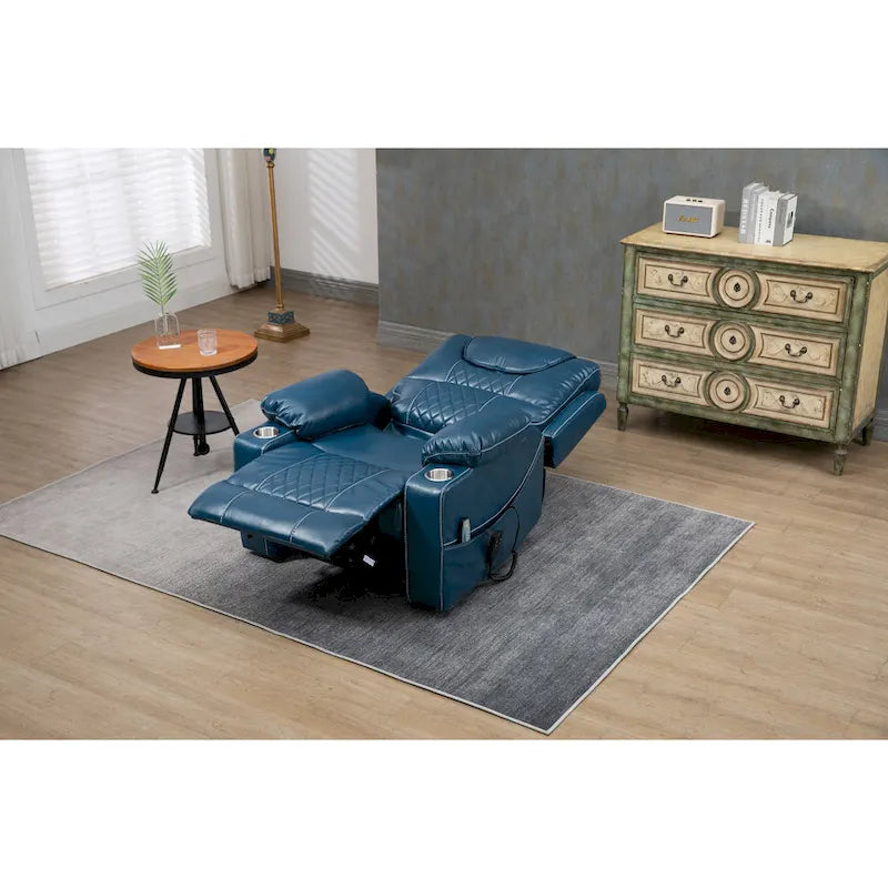 Oversized PU Leather Power Lift Recliner with Massage and Heating, Lay Flat