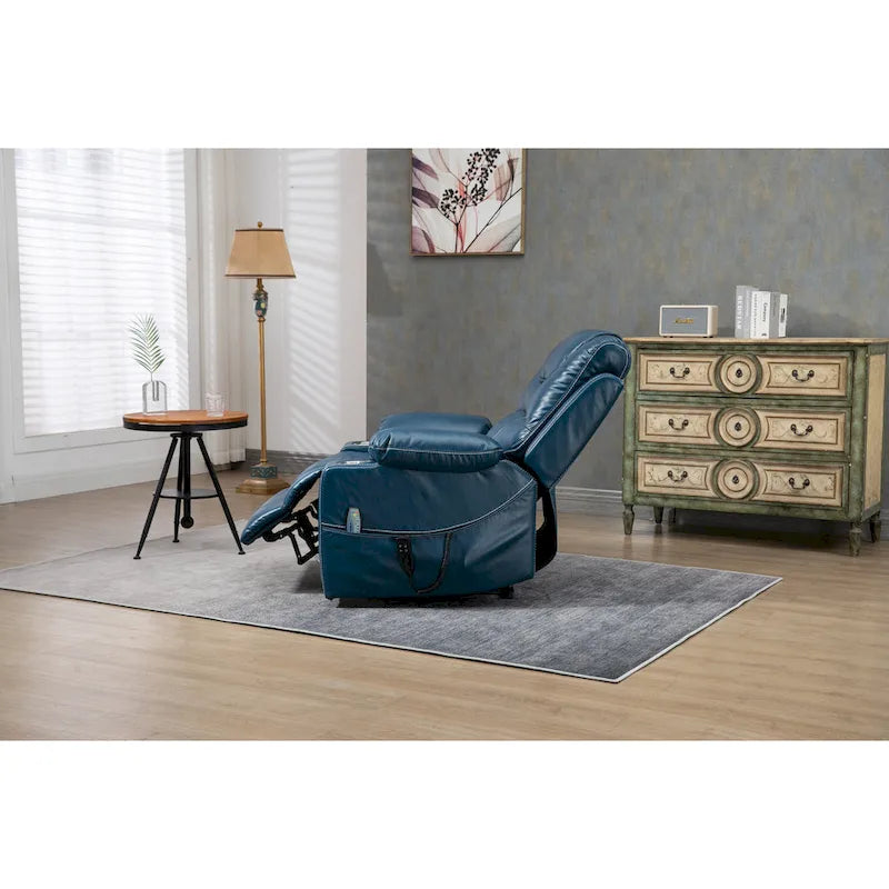 Oversized PU Leather Power Lift Recliner with Massage and Heating, Lay Flat