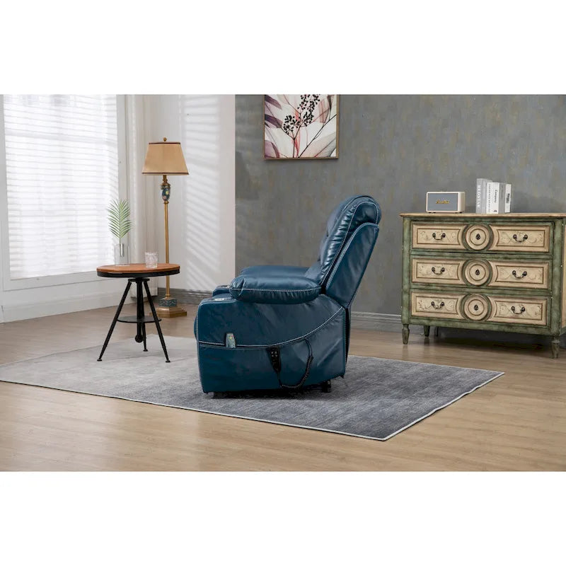 Oversized PU Leather Power Lift Recliner with Massage and Heating, Lay Flat