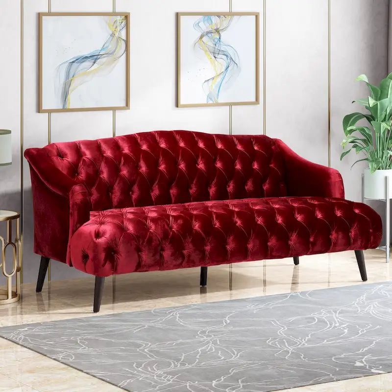 Dreisitzersofa mit Knopfheftung und Beinen aus Birkenholz, 186,1 cm
