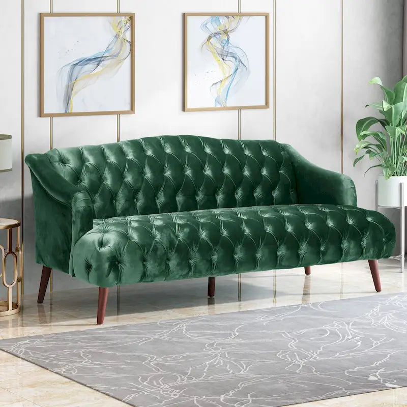 Dreisitzersofa mit Knopfheftung und Beinen aus Birkenholz, 186,1 cm