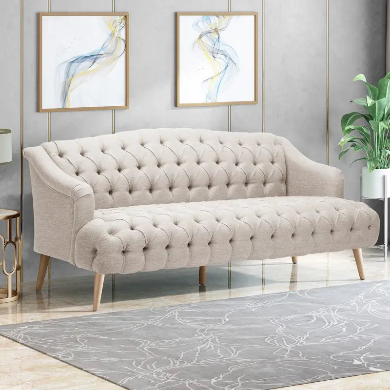 Dreisitzersofa mit Knopfheftung und Beinen aus Birkenholz, 186,1 cm