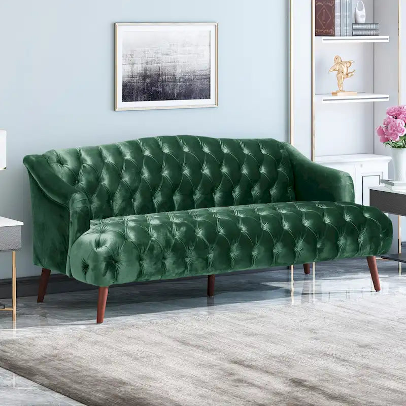 Dreisitzersofa mit Knopfheftung und Beinen aus Birkenholz, 186,1 cm