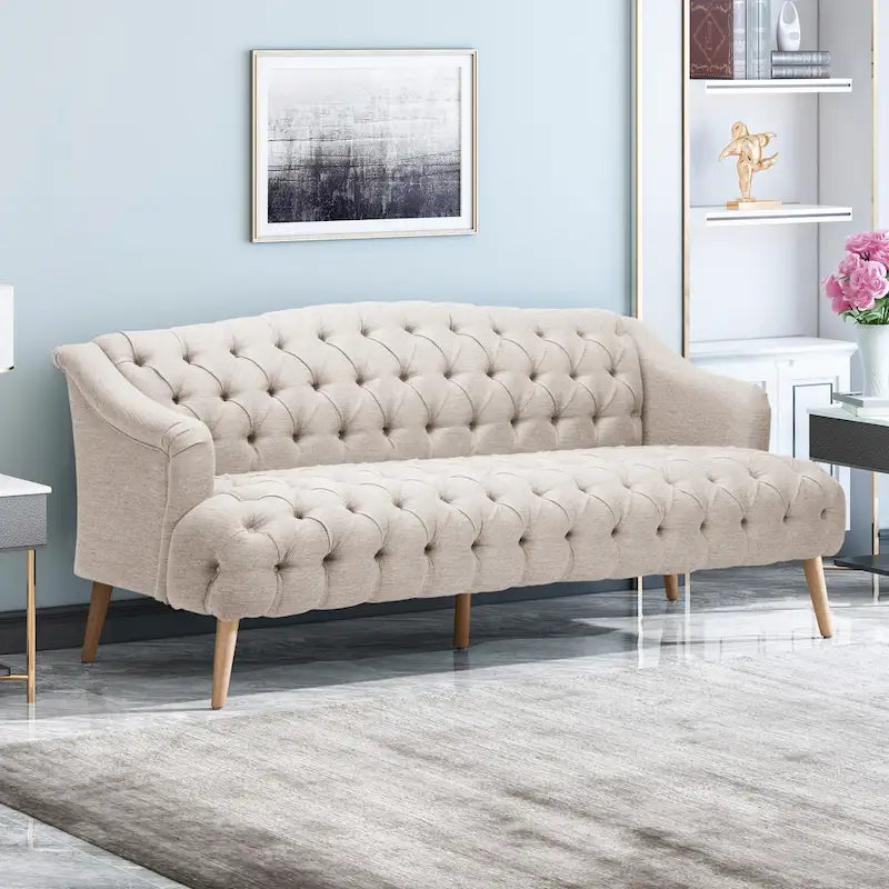 Dreisitzersofa mit Knopfheftung und Beinen aus Birkenholz, 186,1 cm
