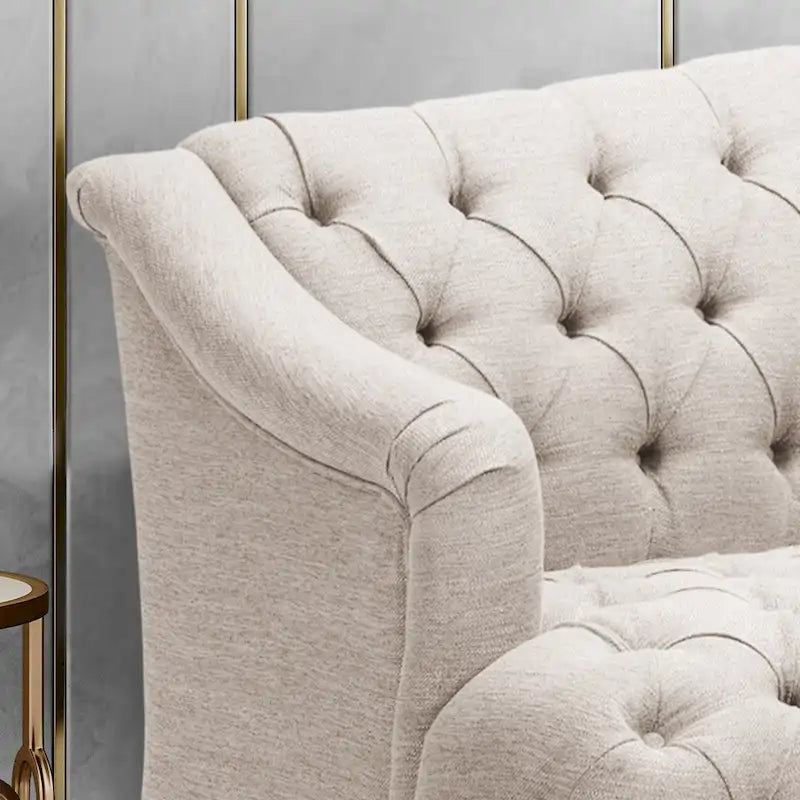 Dreisitzersofa mit Knopfheftung und Beinen aus Birkenholz, 186,1 cm