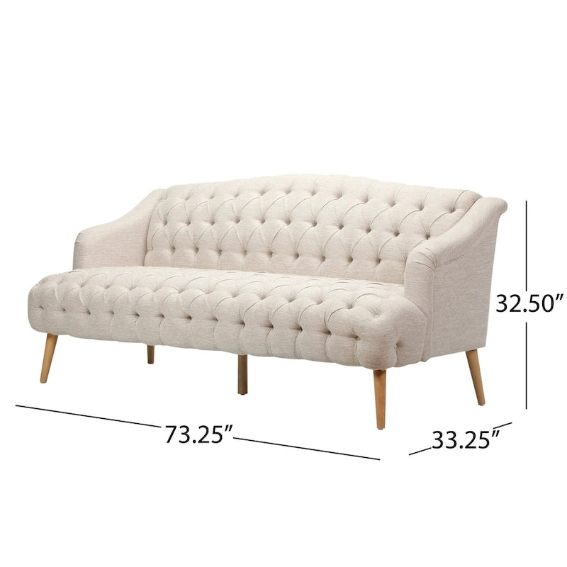 Dreisitzersofa mit Knopfheftung und Beinen aus Birkenholz, 186,1 cm