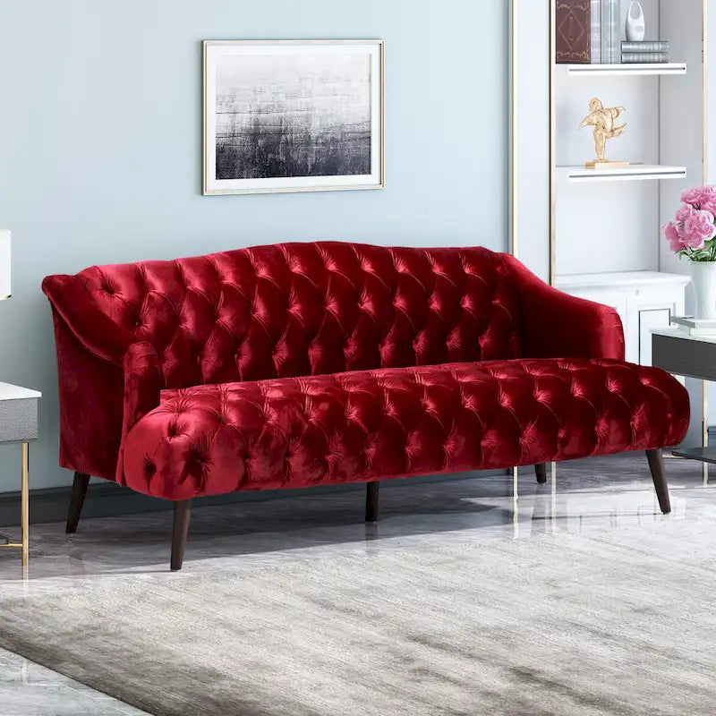 Dreisitzersofa mit Knopfheftung und Beinen aus Birkenholz, 186,1 cm
