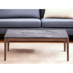 47" Gray and Walnut Stone Top Solid Wood Coffee Table