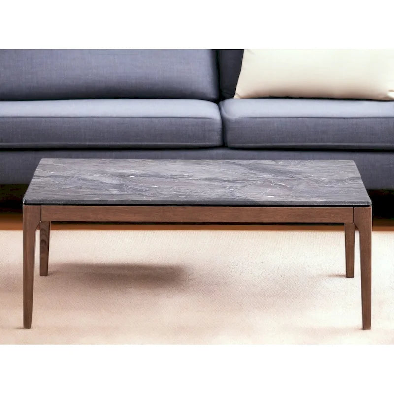 Couchtisch aus Massivholz mit grauer Steinplatte und Walnussholz, 119,4 cm
