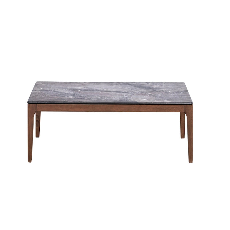 47" Gray and Walnut Stone Top Solid Wood Coffee Table