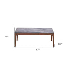 47" Gray and Walnut Stone Top Solid Wood Coffee Table