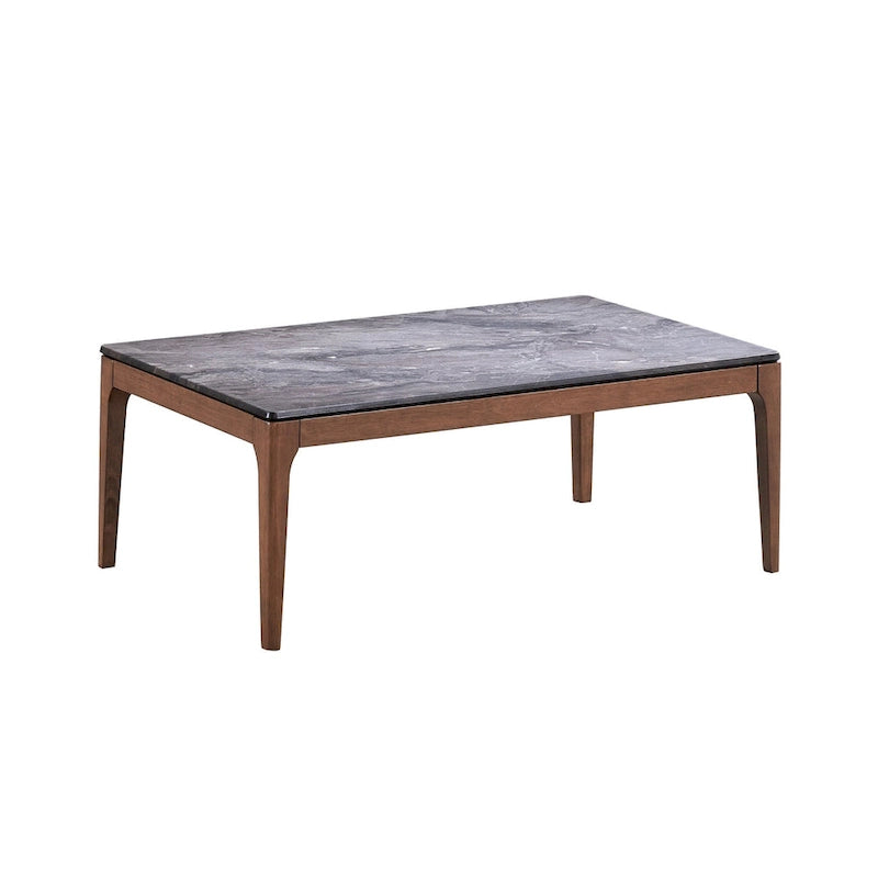 Couchtisch aus Massivholz mit grauer Steinplatte und Walnussholz, 119,4 cm