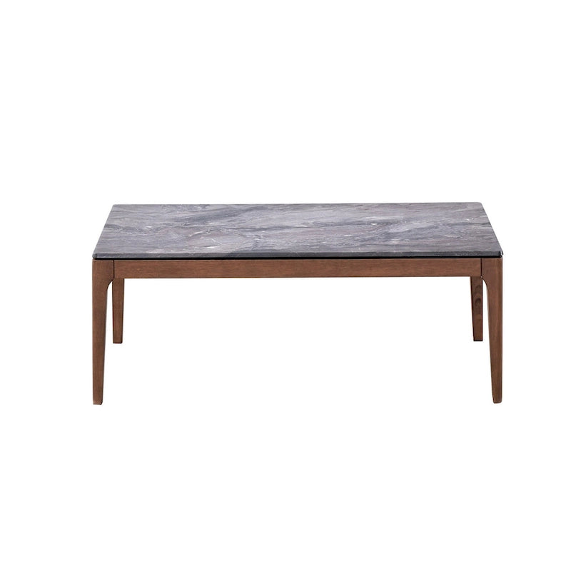 47" Gray and Walnut Stone Top Solid Wood Coffee Table