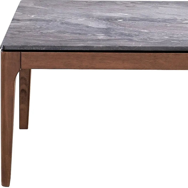 47" Gray and Walnut Stone Top Solid Wood Coffee Table