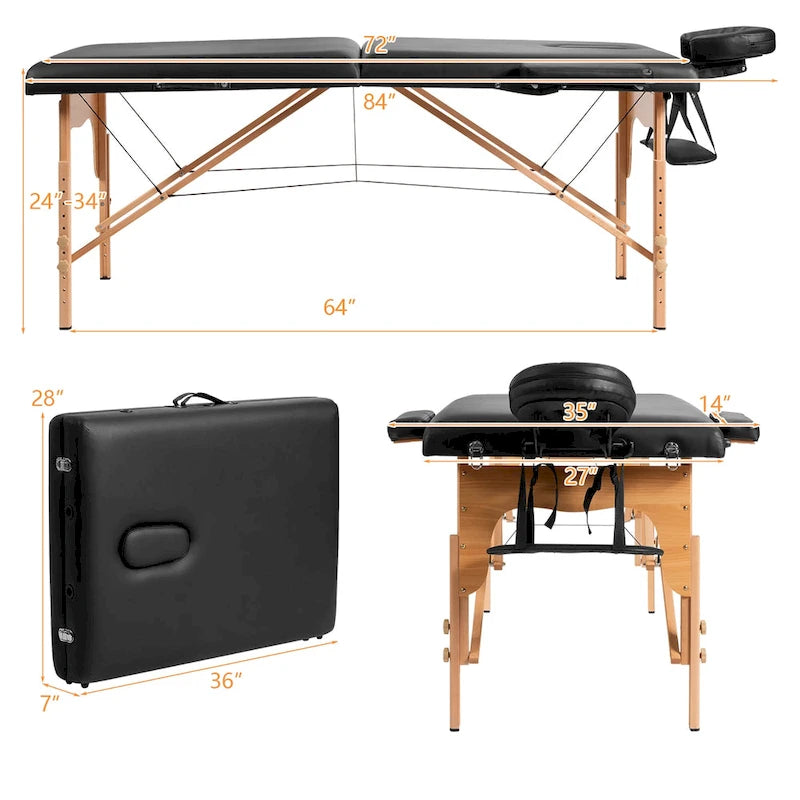 Tragbare Massageliege, 213,4 cm - Verstellbare, klappbare Spa-Liege mit Tragetasche