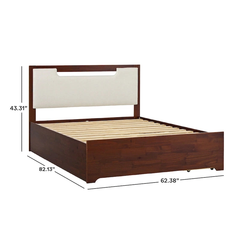 Letto a piattaforma con contenitore in legno massello moderno di metà secolo