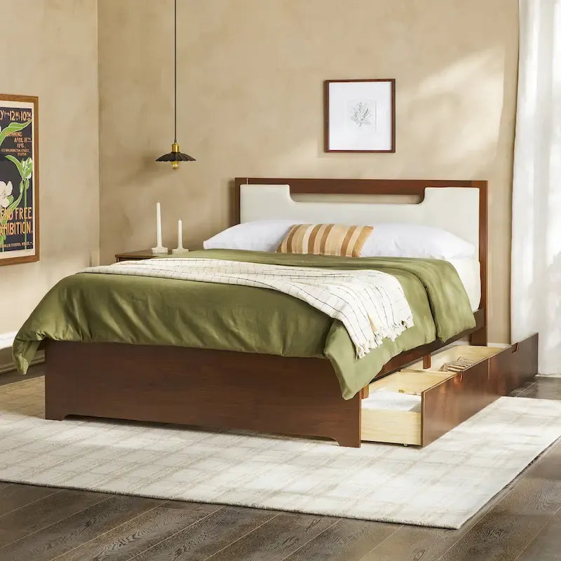Letto a piattaforma con contenitore in legno massello moderno di metà secolo