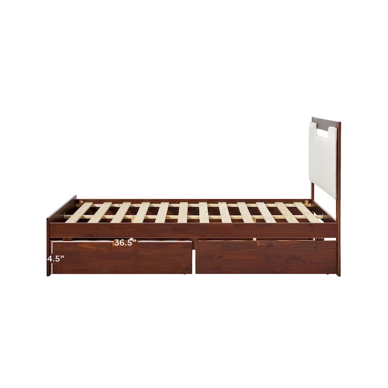 Letto a piattaforma con contenitore in legno massello moderno di metà secolo