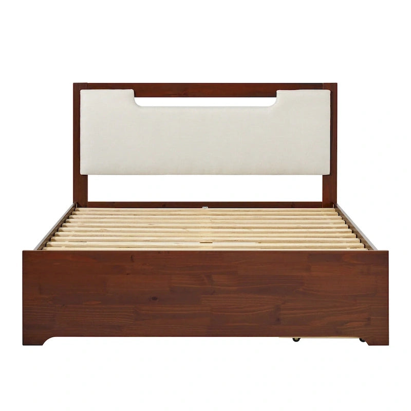 Letto a piattaforma con contenitore in legno massello moderno di metà secolo
