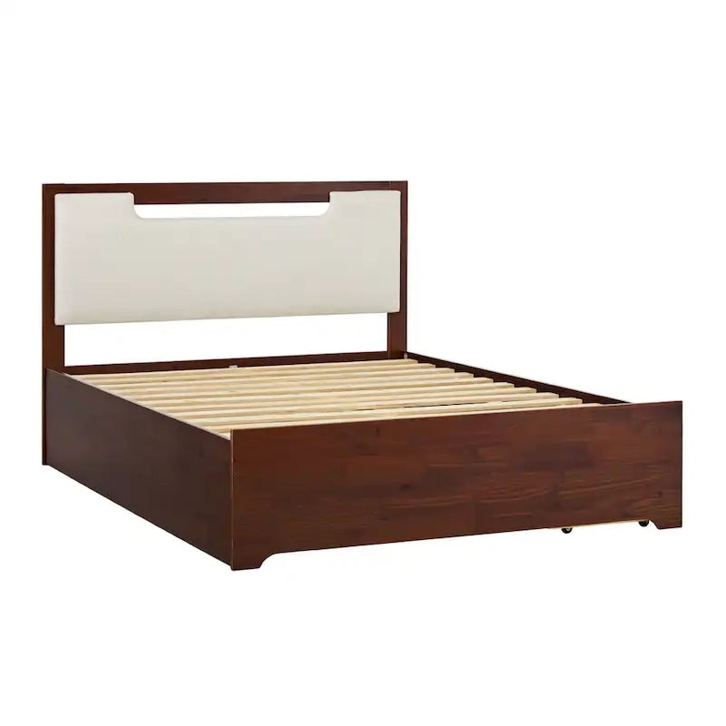 Letto a piattaforma con contenitore in legno massello moderno di metà secolo