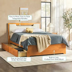 Letto a piattaforma con contenitore in legno massello moderno di metà secolo