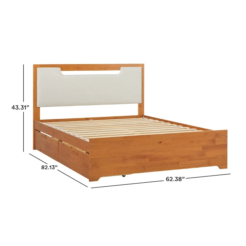 Letto a piattaforma con contenitore in legno massello moderno di metà secolo