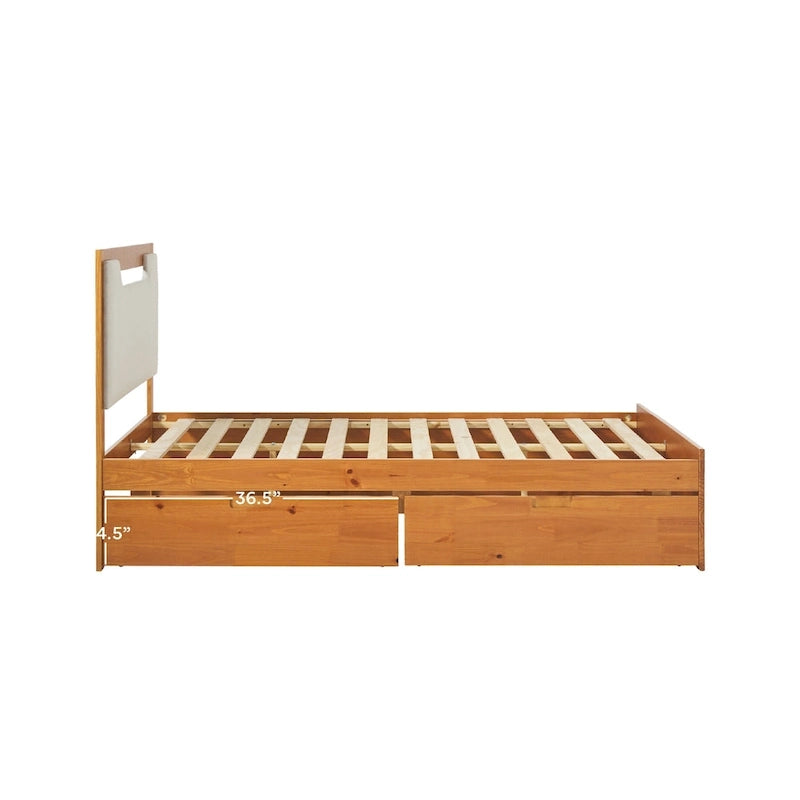 Letto a piattaforma con contenitore in legno massello moderno di metà secolo