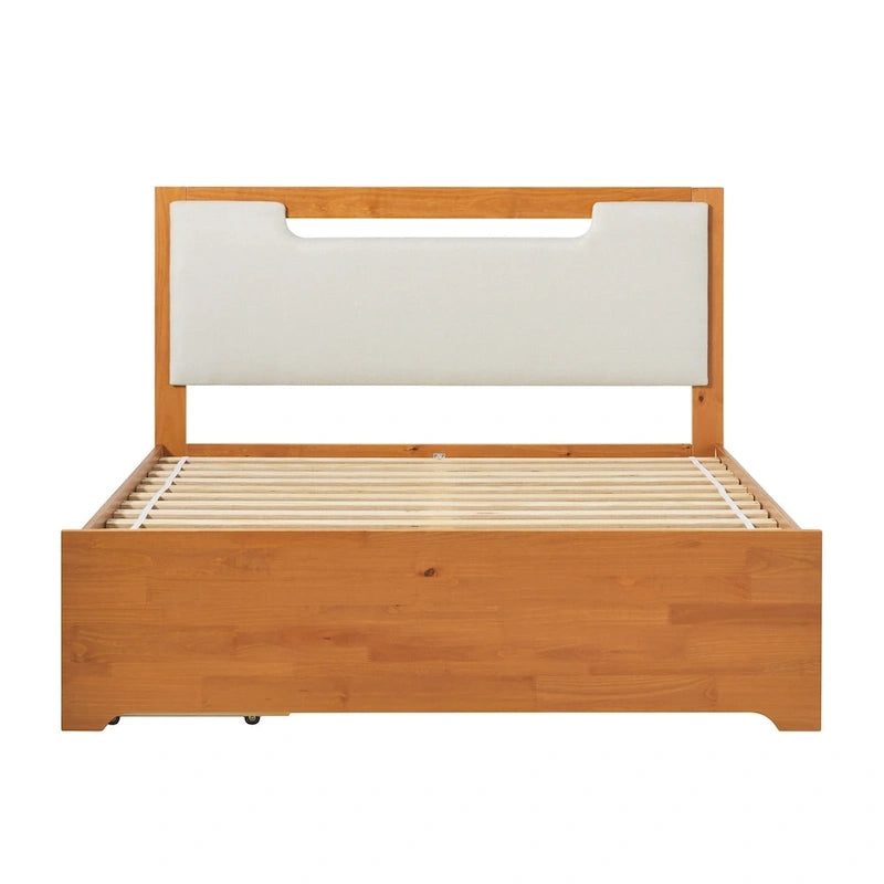 Letto a piattaforma con contenitore in legno massello moderno di metà secolo