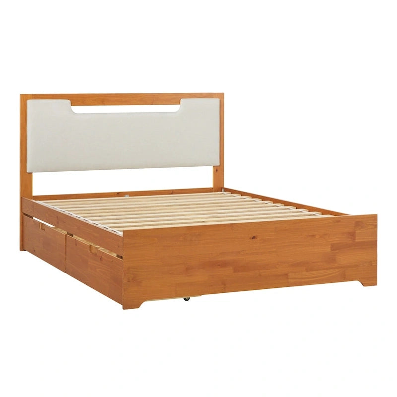 Letto a piattaforma con contenitore in legno massello moderno di metà secolo