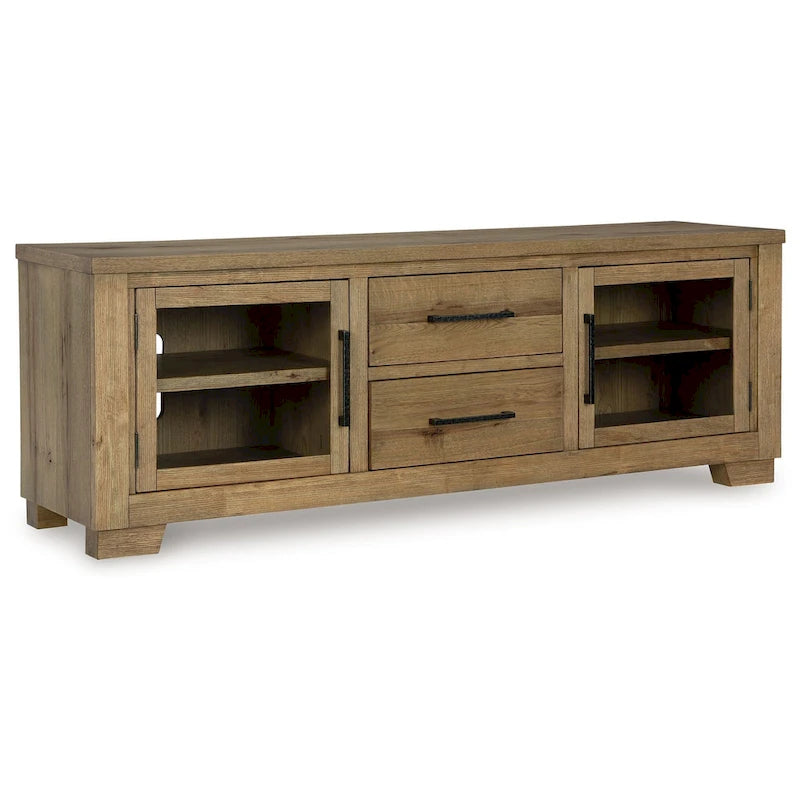 Galli Large TV Media Console, 2 Drawers, 4 Shelf, Brown Wood, 80 Inch