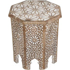 18 Walnut Brown and Brushed White Octagonal Side Table