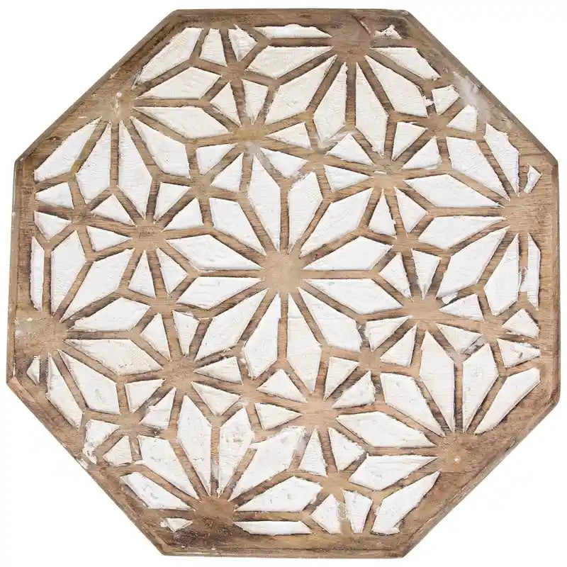 Octagonal Wood Side Table with Carved Details