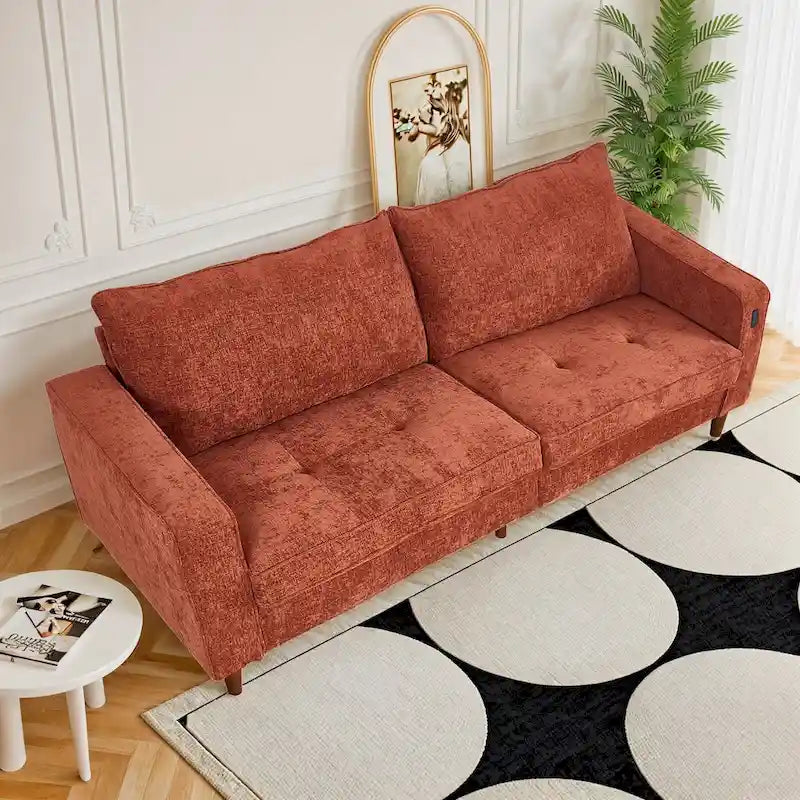 208,3 cm breites Zweisitzersofa mit quadratischen Armlehnen, Chenille-Polsterung und USB-Anschlüssen