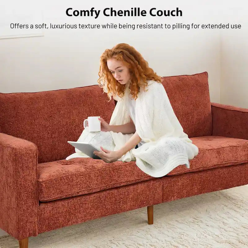 82 in. Square Arm Chenille Upholstered Loveseat Sofa with USB Ports