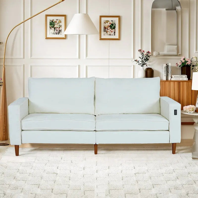 82 in. Square Arm Chenille Upholstered Loveseat Sofa with USB Ports