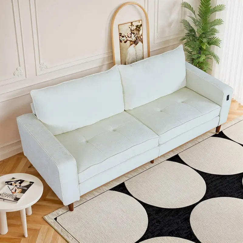 82 in. Square Arm Chenille Upholstered Loveseat Sofa with USB Ports