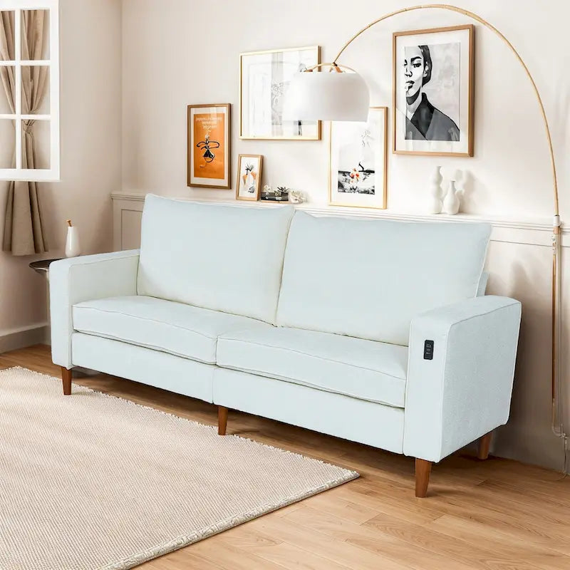 82 in. Square Arm Chenille Upholstered Loveseat Sofa with USB Ports