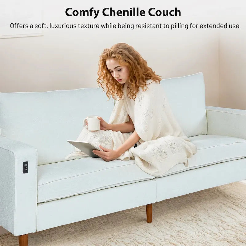 82 in. Square Arm Chenille Upholstered Loveseat Sofa with USB Ports