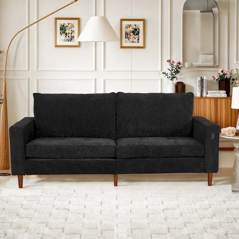 82 in. Square Arm Chenille Upholstered Loveseat Sofa with USB Ports