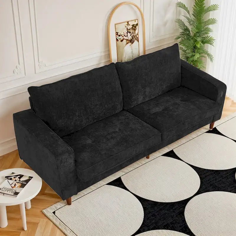 82 in. Square Arm Chenille Upholstered Loveseat Sofa with USB Ports