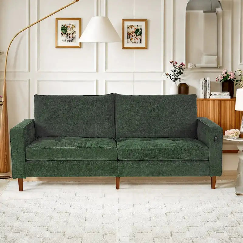 82 in. Square Arm Chenille Upholstered Loveseat Sofa with USB Ports