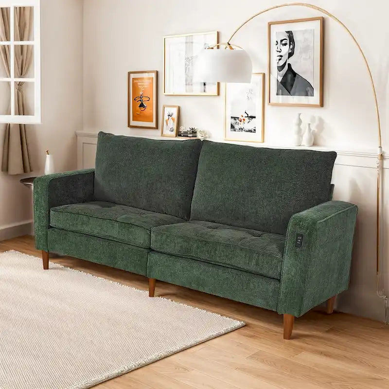 82 in. Square Arm Chenille Upholstered Loveseat Sofa with USB Ports