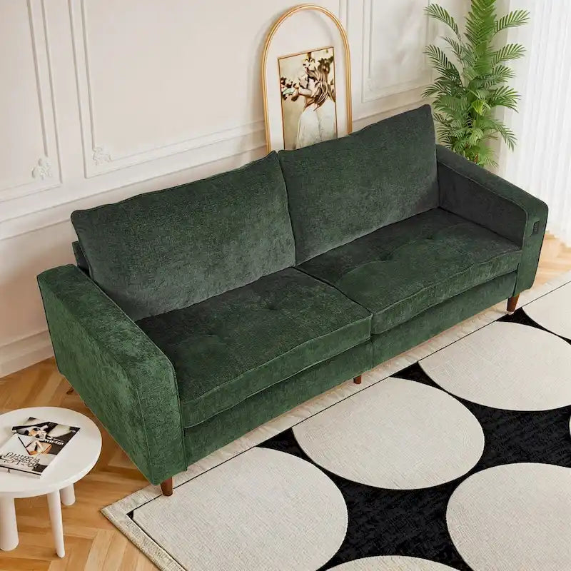 82 in. Square Arm Chenille Upholstered Loveseat Sofa with USB Ports