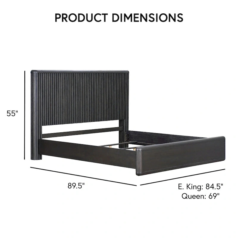 Letto moderno in legno massello nero con pannelli scanalati