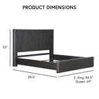 Letto moderno in legno massello nero con pannelli scanalati
