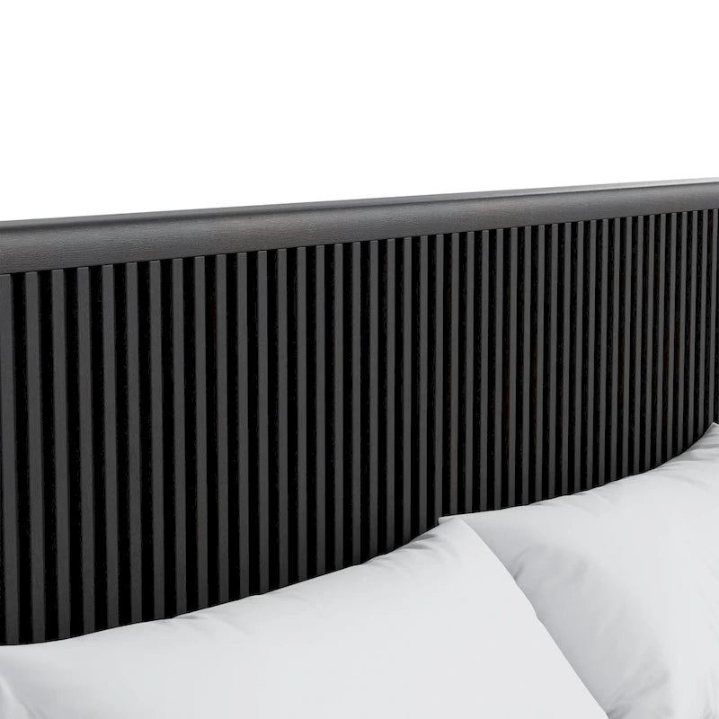 Letto moderno in legno massello nero con pannelli scanalati