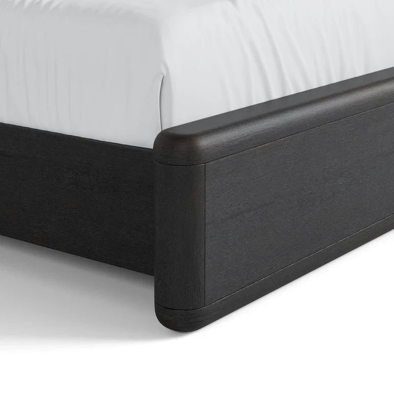 Letto moderno in legno massello nero con pannelli scanalati