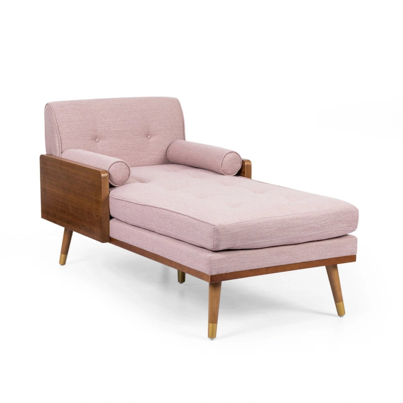 Chaise longue moderna di metà secolo con cuscini a rullo - 32"W x 63.75"L x 33.5"H