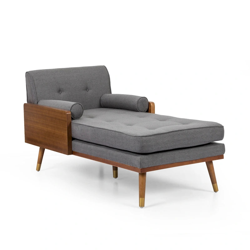 Mid-Century Modern Chaise Lounge with Bolster Pillows - 32"W x 63.75"L x 33.5"H