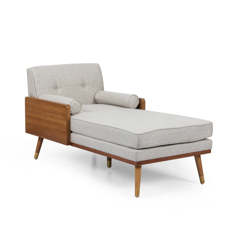 Mid-Century Modern Chaise Lounge with Bolster Pillows - 32"W x 63.75"L x 33.5"H
